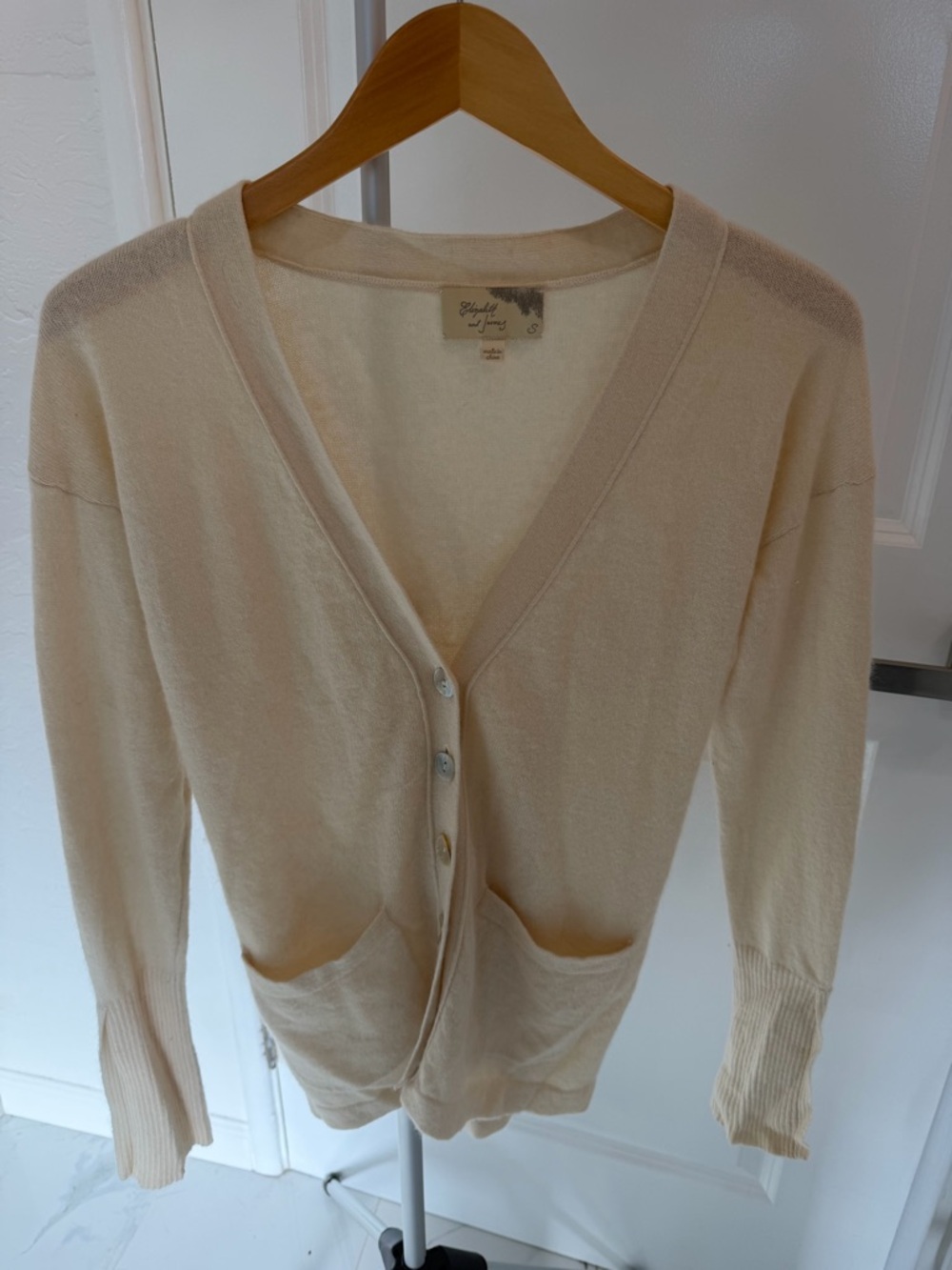 Elizabeth and James Cream V-Neck Button Cardigan